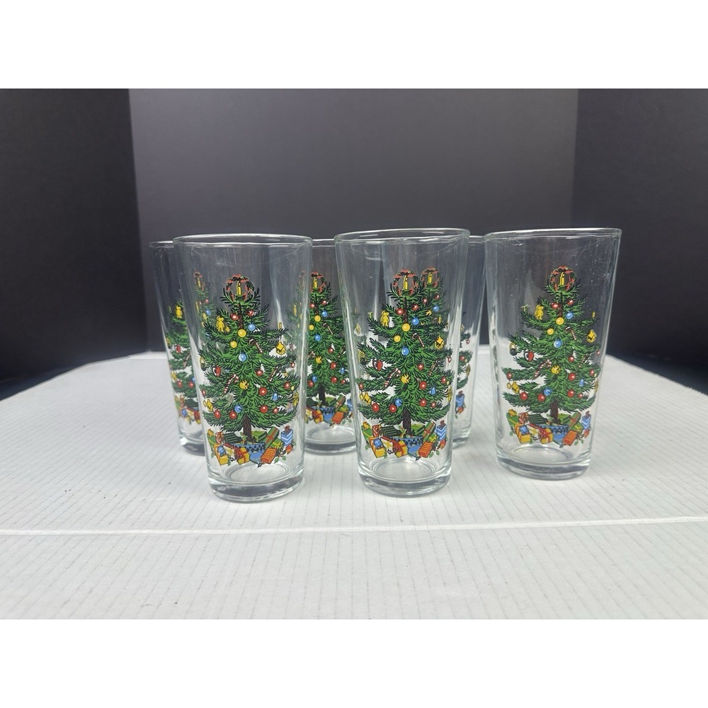 Set Of 6‎ KIG Highball Glasses With Christmas Trees Made In Indonesia